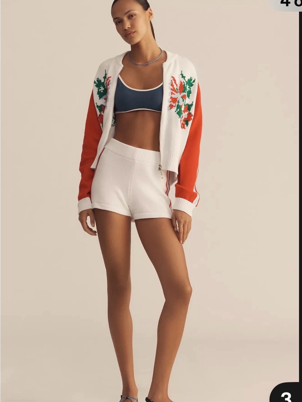 Anthropologie Daily Practice Sweater Cardigan Shorts Set Floral Christmas M